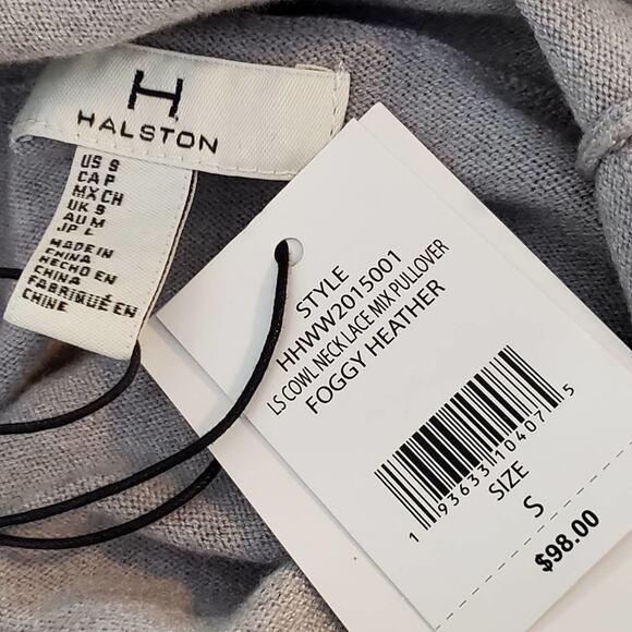 Halston‎ Cowl neck lace insert shoulder foggy Heather sweater size small NEW!!! - Picture 5 of 7
